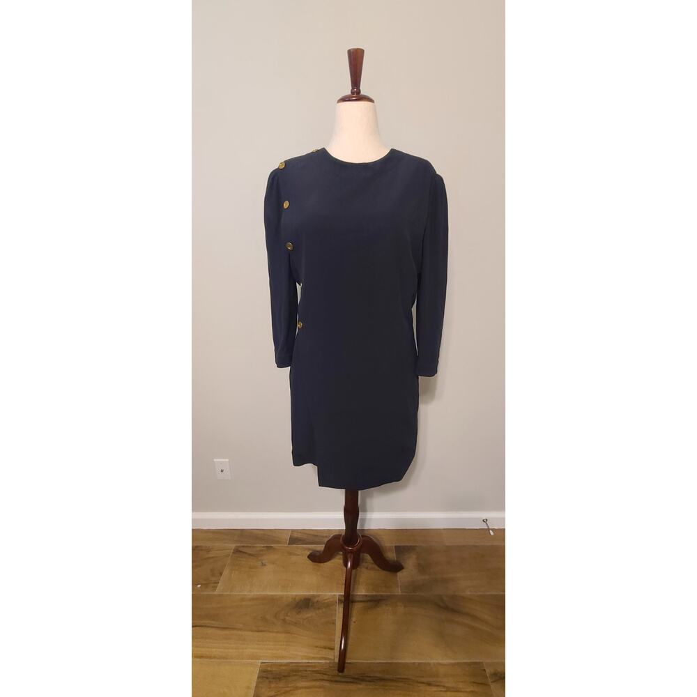 Alexander McQueen 2016 Black Military Button Accent Shift Dress sz 46 EU/ 12 US